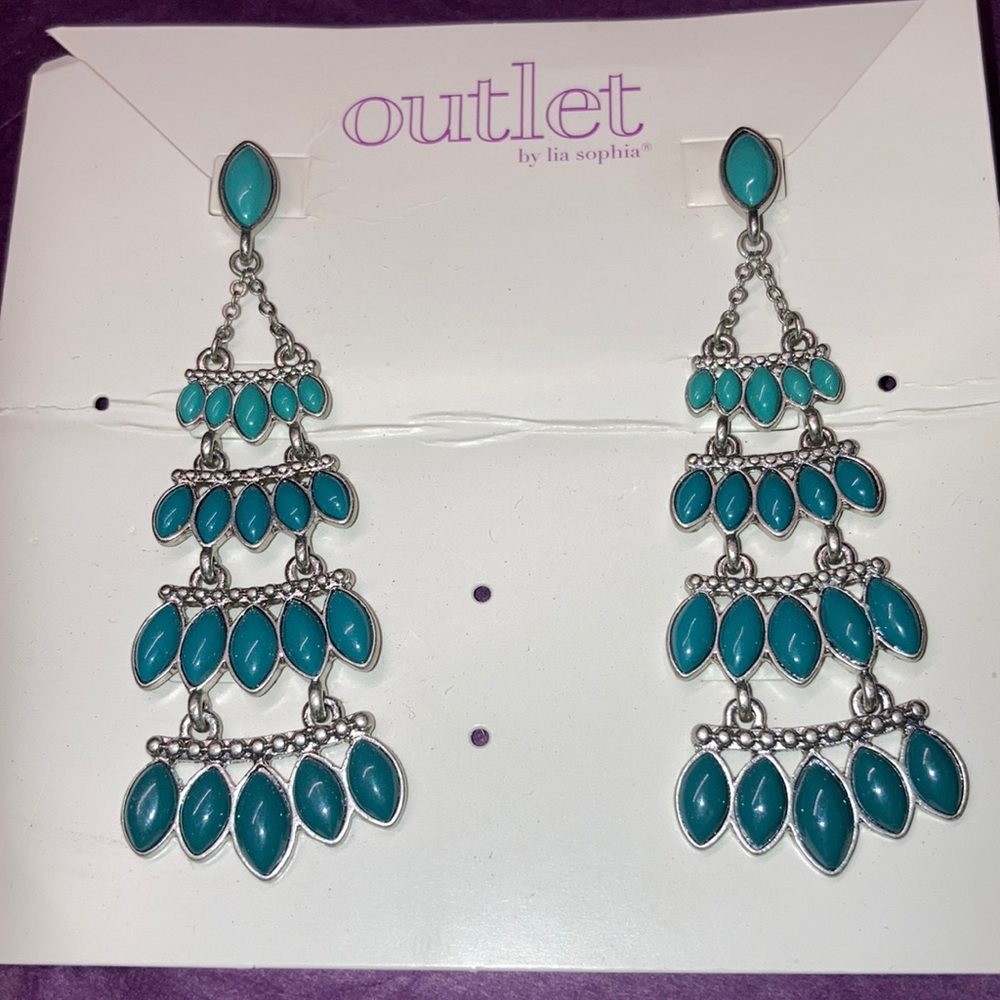 Beautiful turquoise colour dangle bohemian new on card Lia Sophia earrings